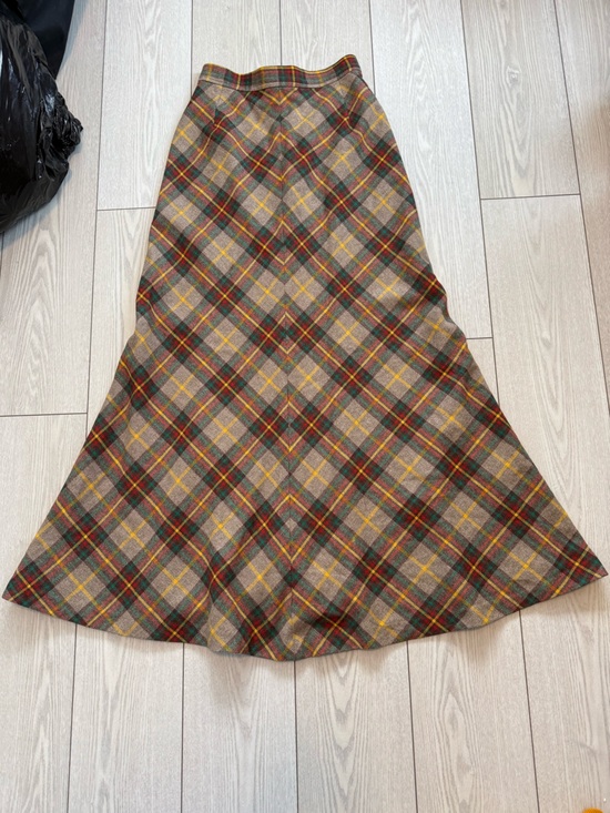 Vintage Dresses & Skirts - Vintage 100% wool plaid maxi skirt 12 brown red yellow tartan academia Canada